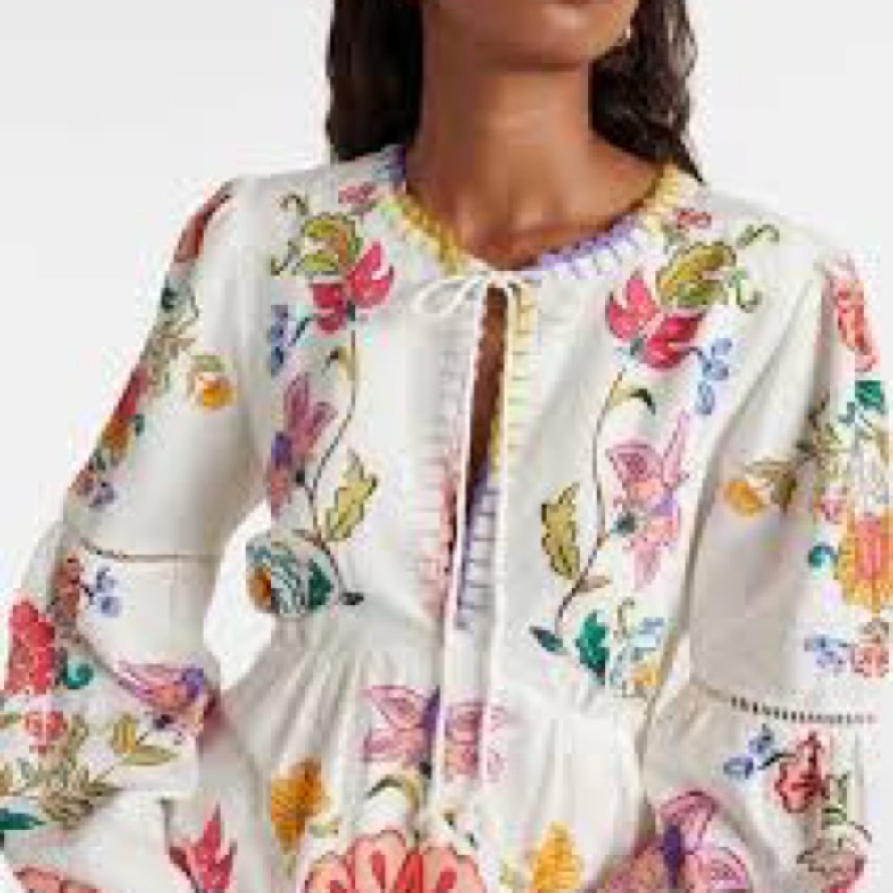 FARM Rio Cream Long-Sleeve Floral Embroidered Mini Dress - Picture 3 of 15